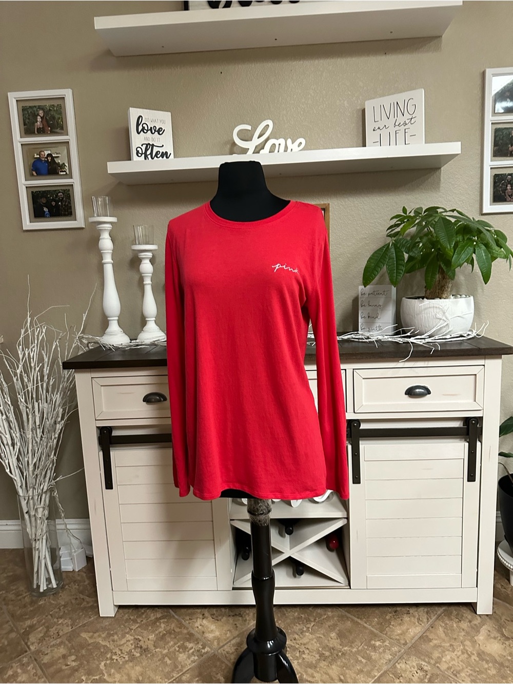 PINK Victoria's Secret Red Long-Sleeve Crewneck Top